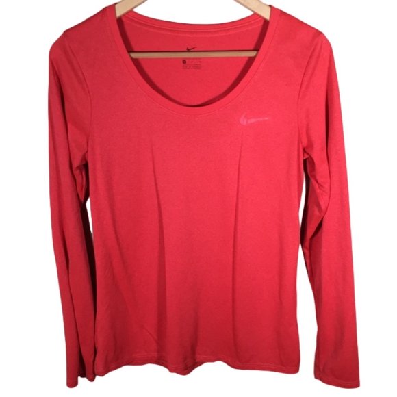 Nike Dri-Fit Long Sleeve Shirt Orange Running Gym Workout Athletic Athleisure M - Picture 1 of 6